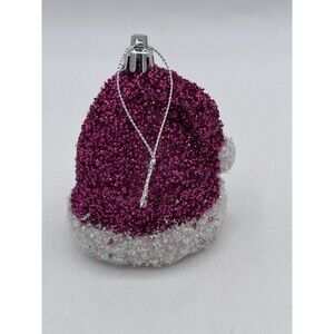 Santa Claus Hat Christmas Tree Ornament Pink Glitter 3.5" Holiday Decor